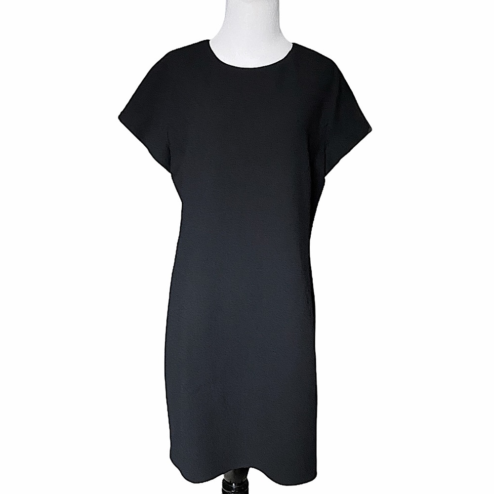J. CREW chic black 100% wool short sleeve shift dress size 8